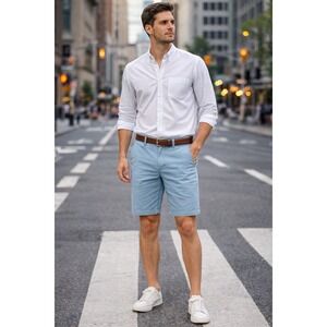 ABERCROMBIE & FITCH Shorts Men 30 Light Blue Stretch Y2k Preppy Flat Chino 32x9